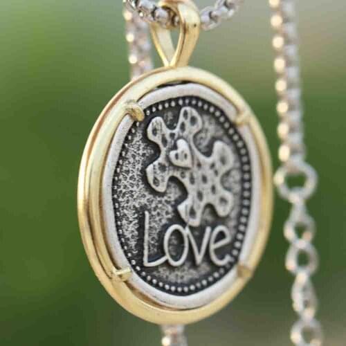 Puzzle Necklace Autism Awareness Pendant Jewelry Medical Love Family Gift