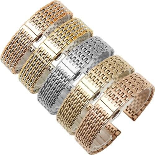 PEIYI Watchband Solid Stainless Steel Wristband Silver band Watch chain metal mens strap Replacement Slim belt
