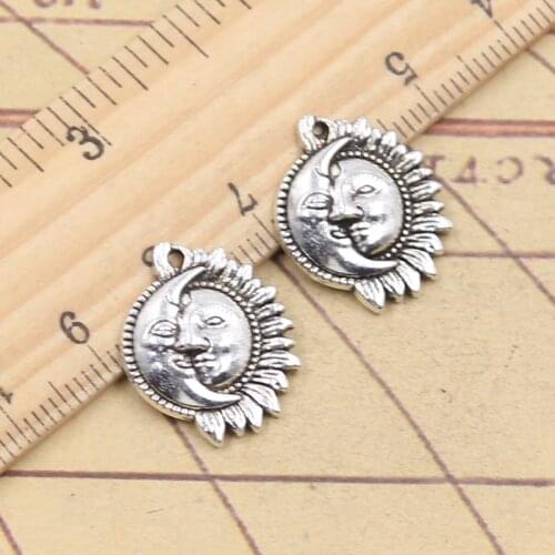 20pcs Charms Moon Sun Sunshine 20x16mm Tibetan Bronze Silver Color Pendants Antique Jewelry Making DIY Handmade Craft