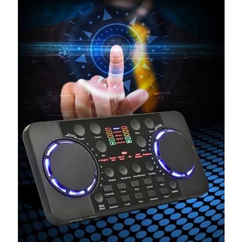 K1KF Portable Live Sound Card Mixer Streaming Sound Voice Changer Podcast DJ Mixer Board for Karaoke Recording