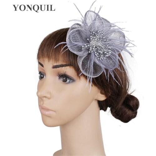 Attractive Sinamay Small Feather Wedding Fascinators Woman Party Tea Headbands Occasion Hair Accessories Church Hats MYQ120
