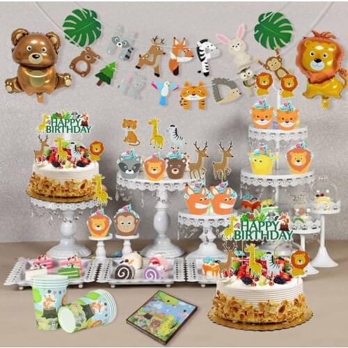 Jungle Safari Theme Party Decoration Forest Animals Balloon Kids Happy Birthday Cake Topper Baby Shower Boy Girl Favors Supplies