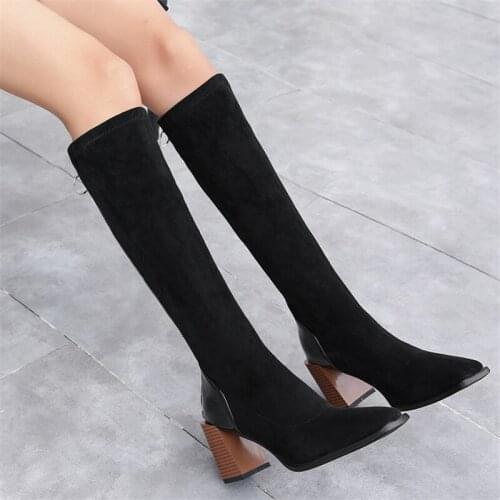 Fashion Knee High Boots Winter Women Boots Shoes Square Toe High Heel Long Boots Zipper Autumn Ladies Boots Thigh High Boots 43