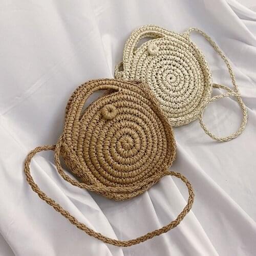 Bohemia Straw Shoulder Bag Women Handmade Weave Crossbody Bag Round Kintted Handbag Summer Beach Bags Circle Rattan Purse bolso