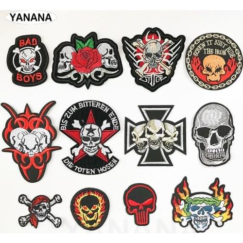 Skull Skeleton Patch Iron on Embroidered Sew Applique Fabric Badge Garment DIY clothes