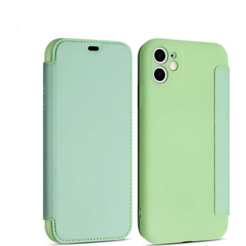 For iphone series iPhone12promax mobile phone leather case 11 ultra-thin flip cover 7/8p protective shell xr liquid silicone