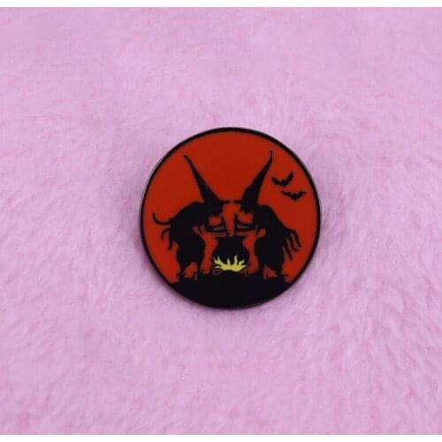 Vintage Halloween witch with cauldron badge magical flair addition