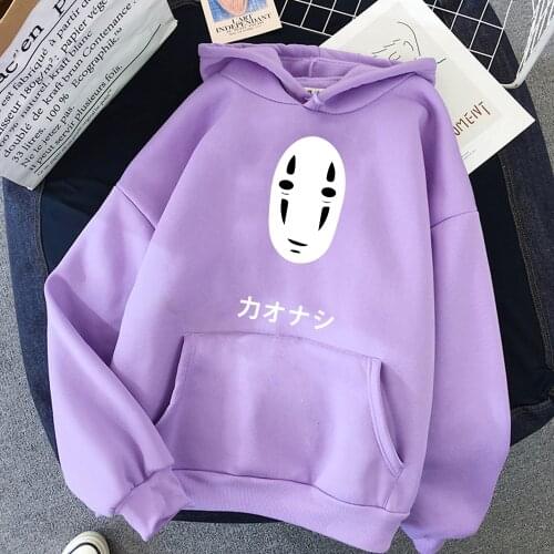 Japan Harajuku Anime Hoodie Spirited Away Faceless Men Kawaii Pullover 2020 Winter Clothes Women Streetwear Sweatshirt Pink Top