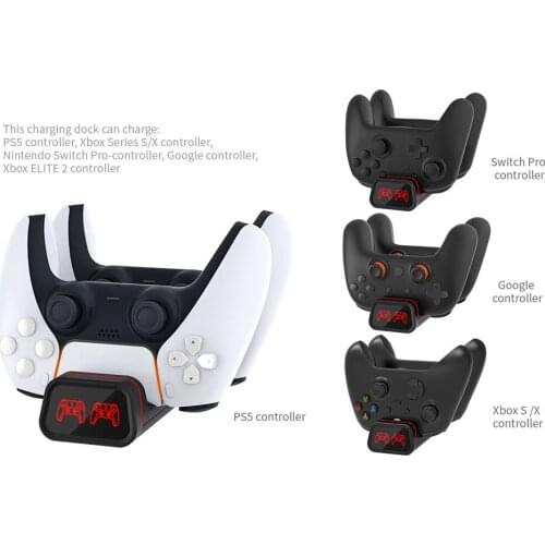 Dual Controller Charger Charging Station Stand For PlayStation 5 PS5/Xbox Series X/s/Switch Pro/Google Controller Charging Base