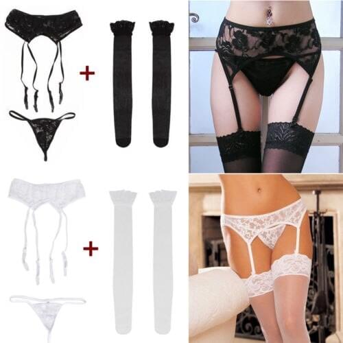 Women New Fashion Kawaii Babydoll with Temptation Suspender Garter Belt Sexy Lace Fishnet Thigh High Stockings