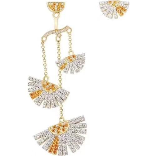 SLJELY Fashion High-end 925 Sterling Silver Asymmetric Daisy Floral AB Drop Earrings Pave Zirconia Women Fine Party Jewelry