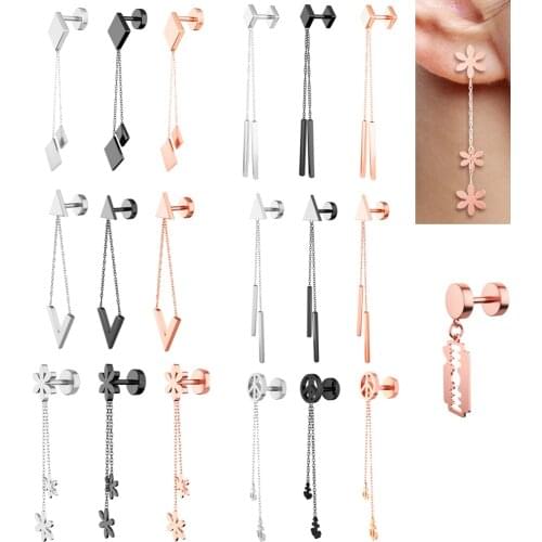 Alisouy 2pc Punk Women Men Punk Cross Pendant Long Chain Tassels Dangle earrings Hipster Personality Rock Earrings Jewelry