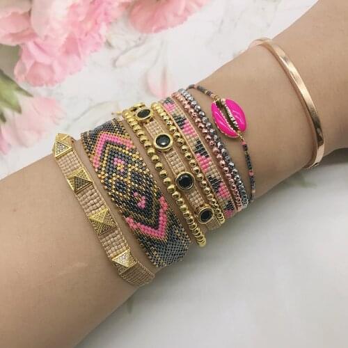 BLUESTAR Women Bracelet Turkish Eye Bracelet Micro Pave Pyramid Pulseras Mujer Moda Chic Shell Jewelry Handmade Woven