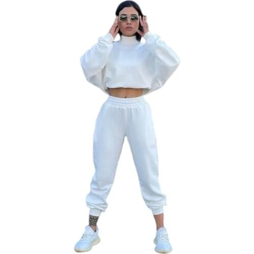 High Quality Autumn New Warm Pullover Hoodies And Pants Two Piece Set For Women Streetwear Simple Solid Slim Outfit 2021