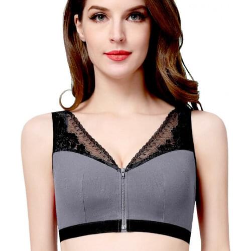 Womens Post Surgery Bra Full Coverage Wireless Pocketed Mastectomy Silicone Breast Prosthesis Breast Front Zipper Bras