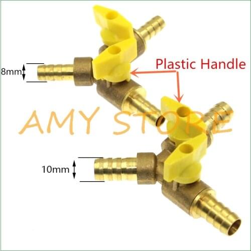 1) Y Type Equal Hose Barb Three Forks 8mm10mm Connection Brass Coal Liquid Gas Ball Valve Plumbing Fittings Plastic Brass Handle