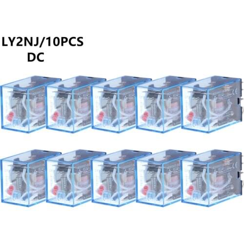 10Pcs Relay LY2NJ DC 12V 24V 36V 48V 110V 220V Small relay 10A 8PIN Coil DPDT