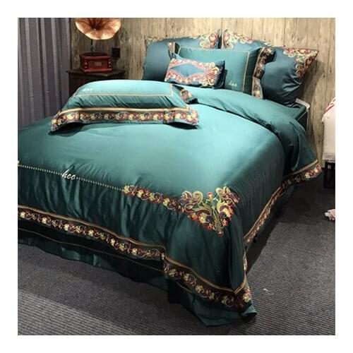 120S Egyptian Cotton Green Luxury Embroidery Bedding Set 4/6pcs King Queen Wedding Bed Sheet Cover set Duvet Cover Pillowcase