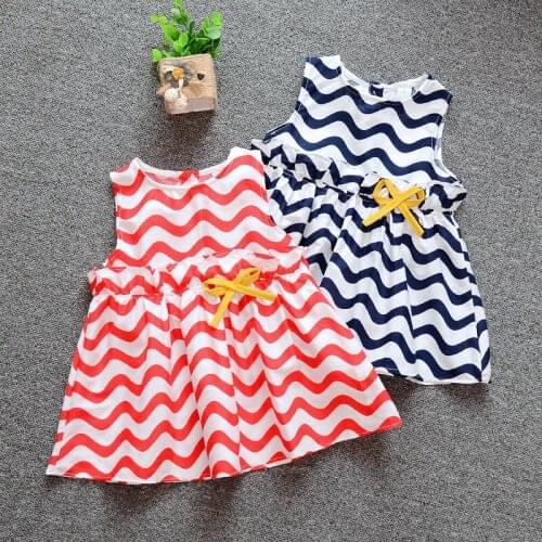 2019 Casual Summer 0-24M Baby Girl Dress Cotton Print Striped Bow Cotton Casual Infant Girl Dresses Toddler Baby Girl Clothes