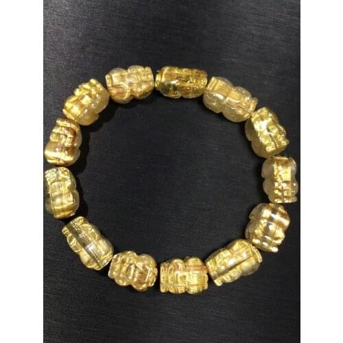Genuine Natural Gold Rutilated Quartz Pi Xiu Bracelet 13.2x8mm Woman Men Titanium Clear Beads Jewelry Brazil AAAAAAA