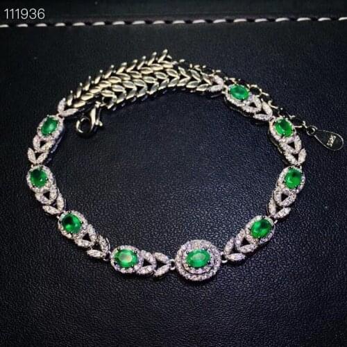 Natural green emerald gem Bracelet Natural gemstone Elegant Feather Leaf Bracelet 925 silver bracelet women gift fine Jewelery