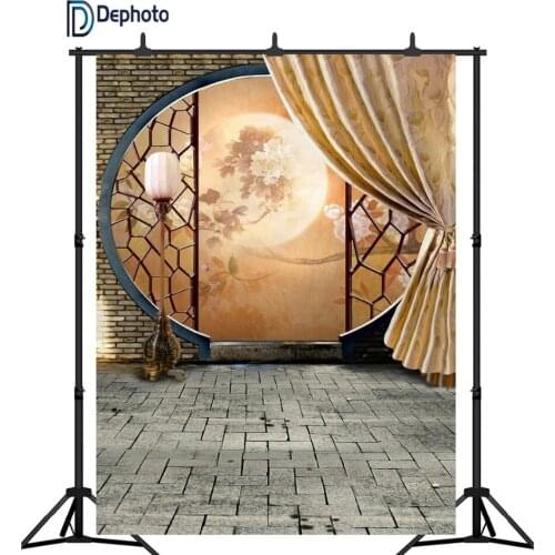 DePhoto Chinese Style Photography Backdrops Moon Flower Round Door Brick Wall Photo Background Customize 3d Profissional