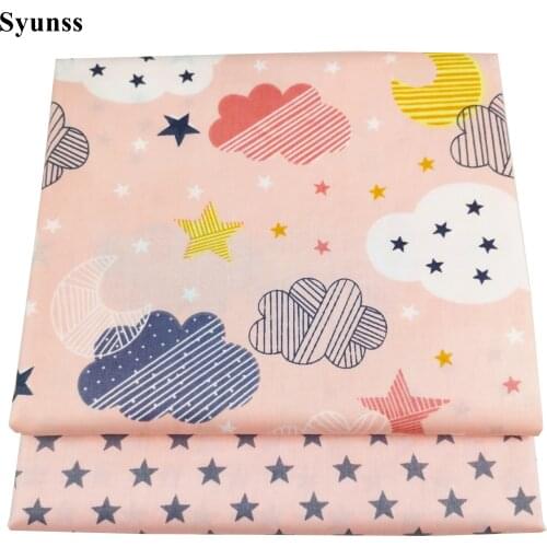 Syunss New Pink Cloud Star Printed Cotton Fabric for Diy Patchwork Quilting Baby Cribs The Cloth Cushions Blanket Sewing Tissus
