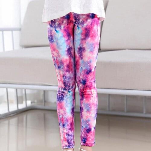 Girls Leggings Outdoor Travel Clothes Girls Pants Student Casual Wear Asymmetry Starry Sky Printing for 5-11 Years Teen Leggings