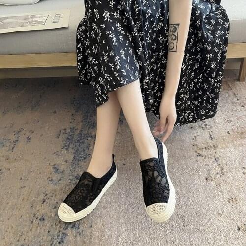 CAGILKZEL 2021 summer new summer hollow lace mesh womens shoes breathable all-match casual one-step flat-bottom womens shoes