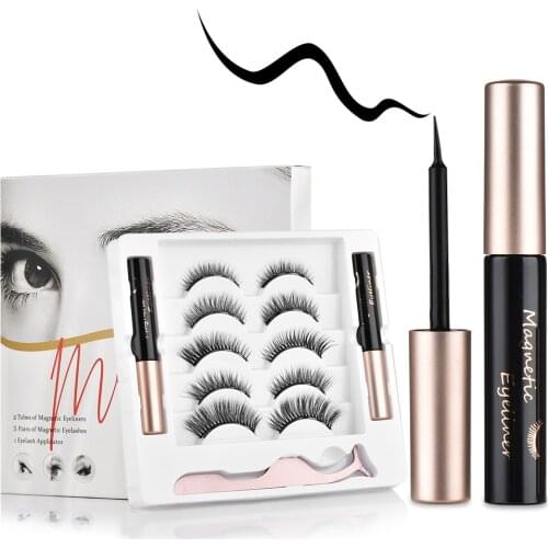 5 Pair Magnetic Eyelashes With Magnet Liquid Eyeliner Tweezer Set Waterproof Long Lasting Natural Mink False Eyelashes