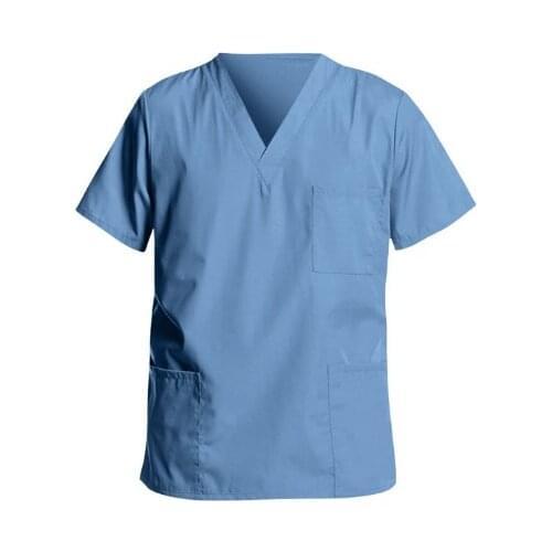 Summer Sexy Medical Uniforms Men Short Sleeve V-neck Tops Nursing Working Uniform T-shirts With Pockets uniform