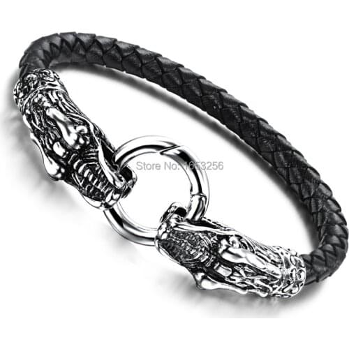 N905 Lenght 7.87'' Top Grade Leather Stainless Steel Crocodile Clasp Magnetic Buckle Mens Bracelet Jewelry