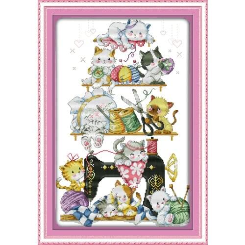 The kitten beside the sewing machine (2) cross stitch kit print canvas sew cross-stitching embroidery DIY handmade needlework