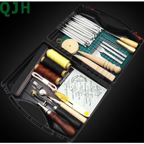 DIY Professional Leather Craft Tools Kit Hand Sewing Stitching Punch Carving Work Saddle Groover Set Accessories DIY Tool box