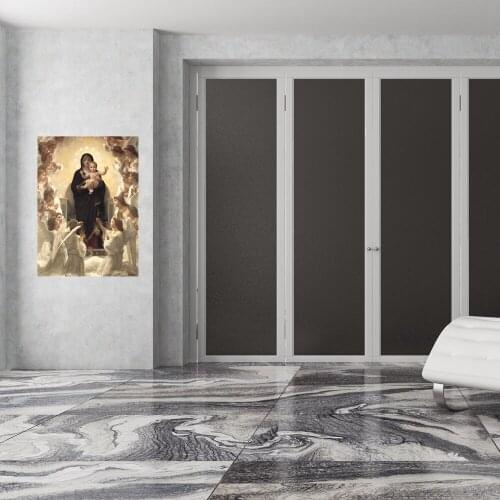 Madonna and Child Angels Oil Portrait Painting Printed Wall Canvas 1 Panel Artwork for Living Room Office Decoration Best Gift