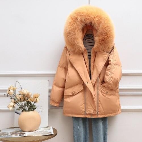 New Winter Real Natural Fox Fur Collar Jacket Parka Women White Duck Down Coat Winter Warm Down Jackets Women Hooded Cocoon Coat