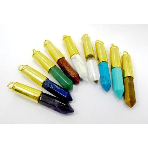 New Arrived!Mixed Stone Pendant Quartz Turquois e Amethys t Reiki Chrack Healing Point Stone Necklace Gold Penadnt 10pcs/lot