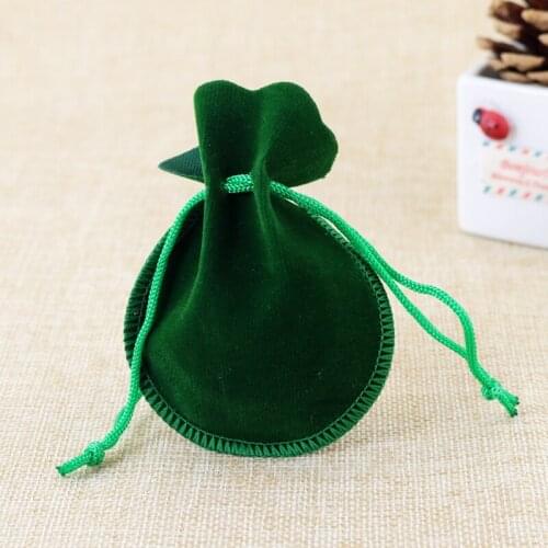 Wholesale 100Pcs/lot 7x9cm Green Velvet Bag Gourd Drawstring Pouch Favor Jewelry Packaging Bag Cute Christmas/Wedding Gift Bags