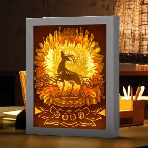 Wholesale Wooden Shadow Boxes Paper Craving Lamp 3D Shadow Box Wall Art Decoration Wall Hanging Art Painting