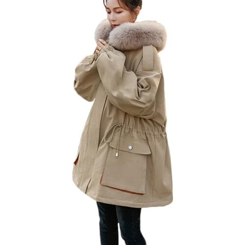 Autumn Winter New Hooded Parka Cotton Jacket Womens Loose Plus Size Cotton Overcoat Plus Velvet Warm Long Tooling Outerwear 4XL