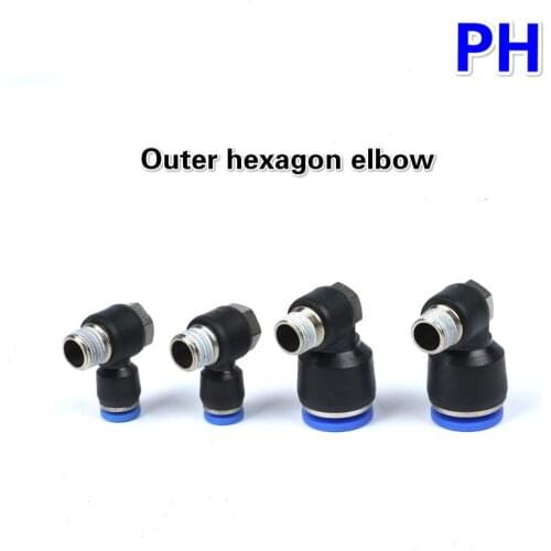 PH" Hexagonal Air Pneumatic Pipe Connector 4mm-12mm OD Hose Tube 1/8" 1/4" 3/8" 1/2" BSP Male Thread L Shape Gas Quick Fittings