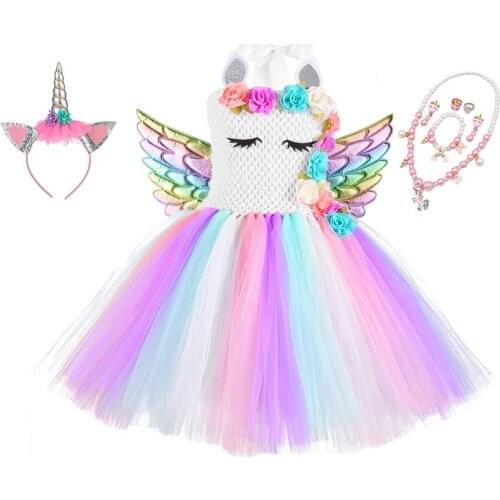 Girls Dress Unicorn Costume Fancy Up Christmas Kids Sequin Pastel Rainbow Tutu Birthday Party Dresses Princess Cosplay Costumes