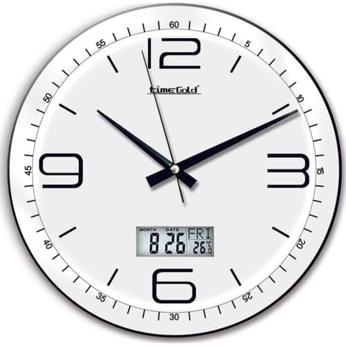 SERESSTORE Time Gold Royal Wall Clock-35cm Curved Real Glass, Analog and Digital Clock