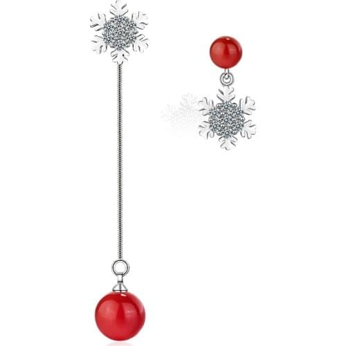 Irregular Pattern Earrings In Silver Romantic Snowflake Shape With Two Tone Round Red/White Girl