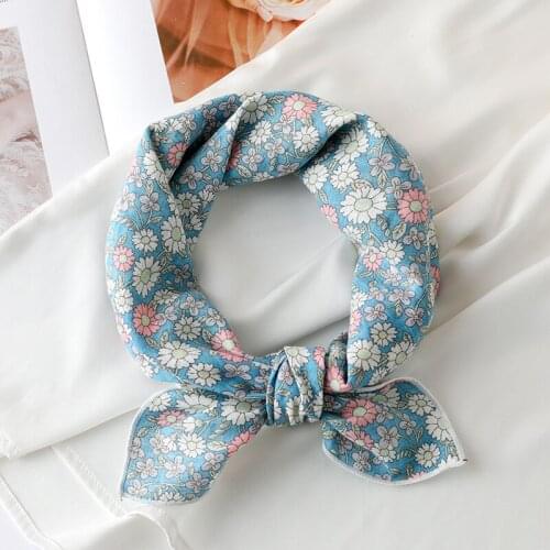 55*55cm Cute Women Scarf Lovely Florals Prints Cotton Girls Kids Small Square Scarves Spring Summer Decoration 2021 New