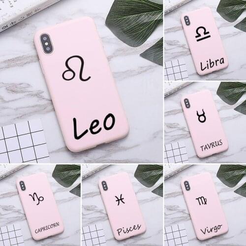 12 Zodiac Sign Phone Case for iPhone 12 mini 11 Pro Max X XR XS 8 7 6s Plus Matte Candy Pink Silicone Cases