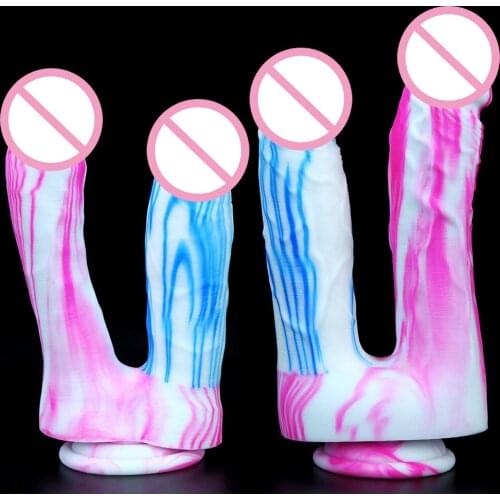 Mixed Color Soft Silicone Double Dildos Vagina Anal Plug Artificial Penis Sex Toys For Couples Women Gay Lesbian Masturbator