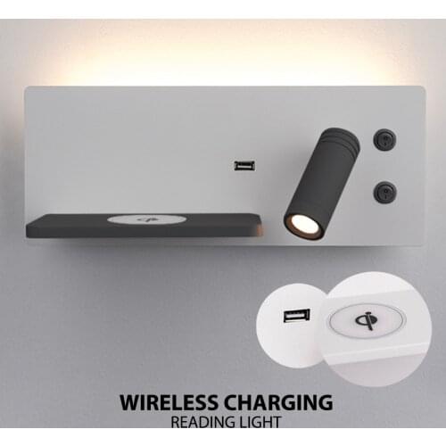 LED Bedroom Wall lamp Reading Wall Lamp USB charger Wall Sconce Beside LED lighting phone wireless Charger functional Wall Lamps