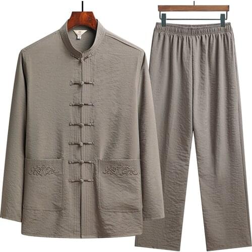 Vintage Tang Set Men Embroidery Taichi Suit Autumn Hanfu Clothing Chinese Style Male Wushu Costumes Traditional Kungfu Uniforms