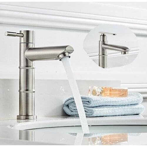 Waterfall Bathroom Sink Faucet Vessel Tall Bamboo Water Tap Stainless Steel Cold Water Tap Deck Mounted Outdoor Garden Sink Tap